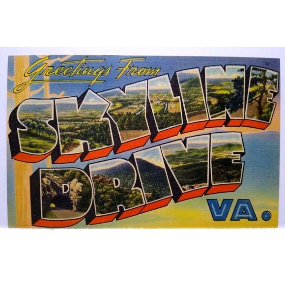 Greetings From SkyLine Drive Virginia Large Big Letter Linen Postcard Unused VA - Picture 1 of 3